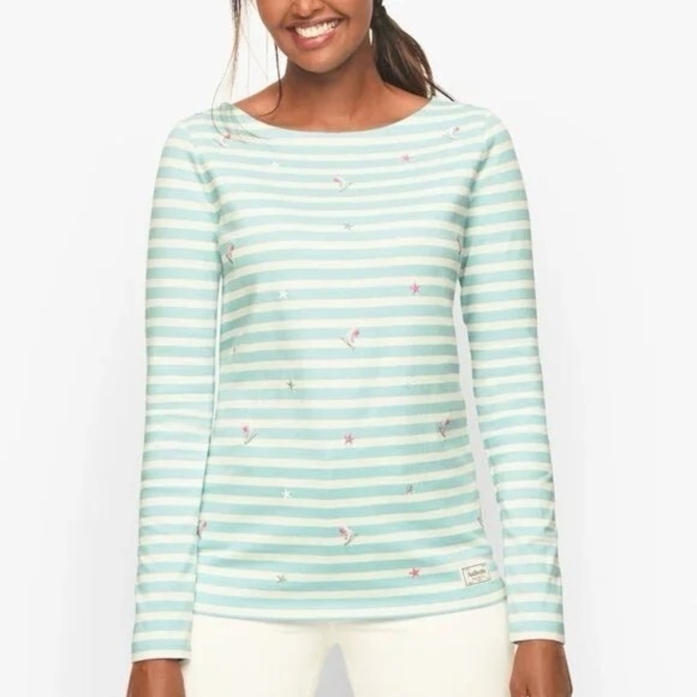 Talbots‎ Embroidered Ice Skating Top Blue Cream Striped XL Petite